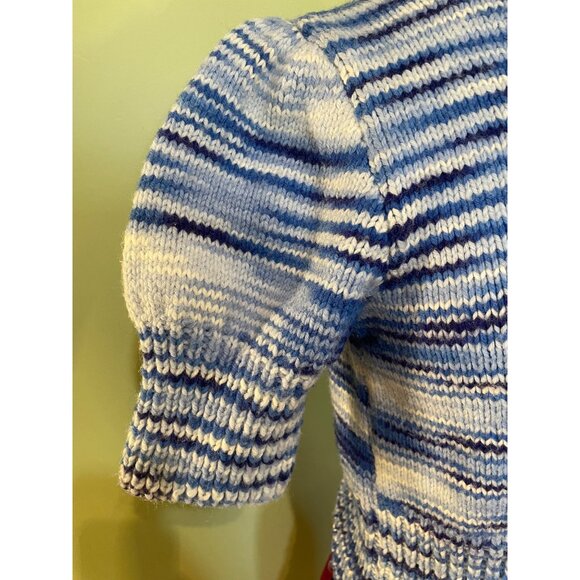 Vintage 1970s Hand Knitted Blue Variegated Crop Sweater Small - Picture 7 of 9